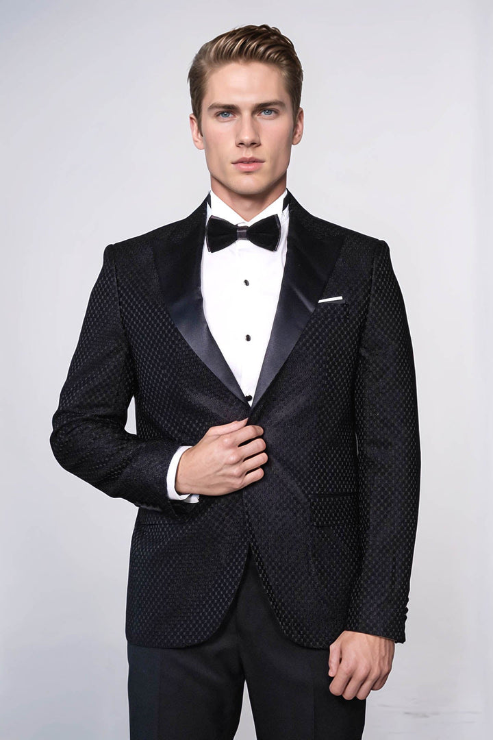WSS Satin Shawl Lapel Textured Men's Royal Black Tuxedo Jacket  - Eisenach