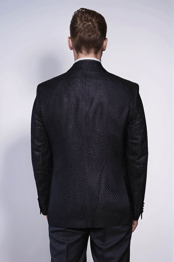 WSS Satin Shawl Lapel Textured Men's Royal Black Tuxedo Jacket  - Airdrie