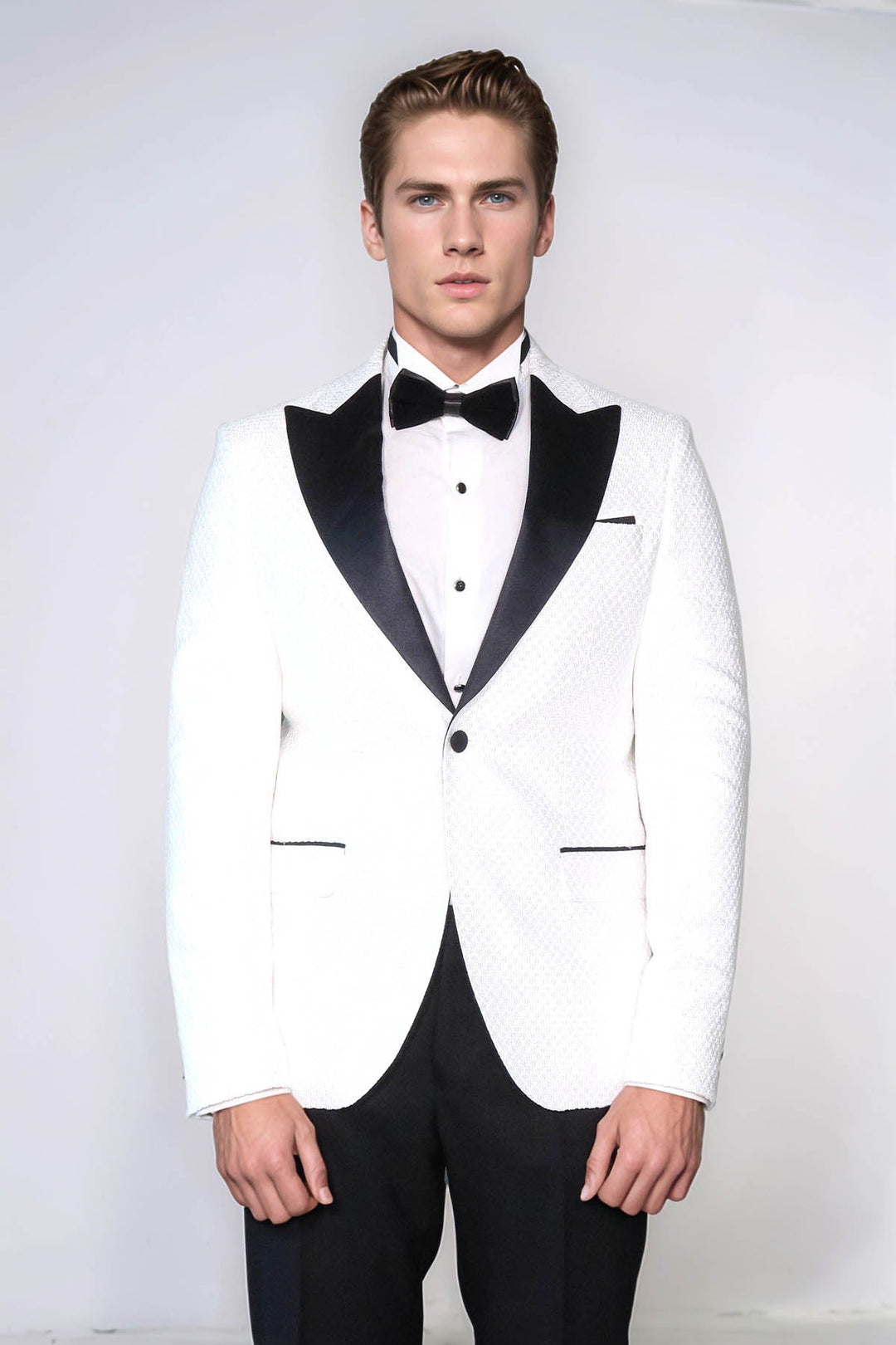 WSS Satin Shawl Lapel Textured Men's White Tuxedo Jacket  - Lowestoft