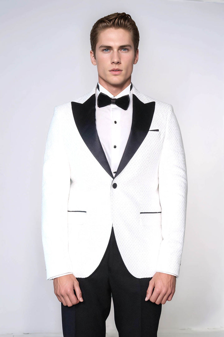 WSS Satin Shawl Lapel Textured Men's White Tuxedo Jacket  - Lowestoft