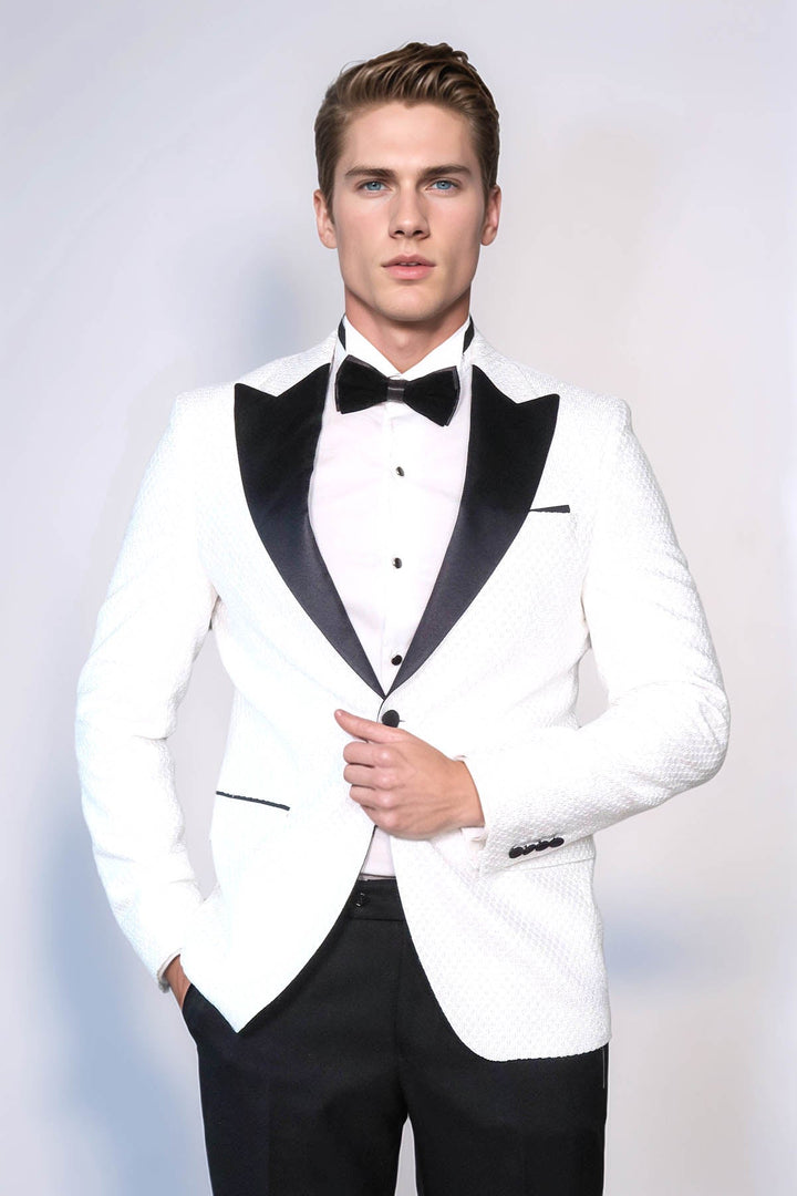 WSS Satin Shawl Lapel Textured Men's White Tuxedo Jacket  - Lowestoft