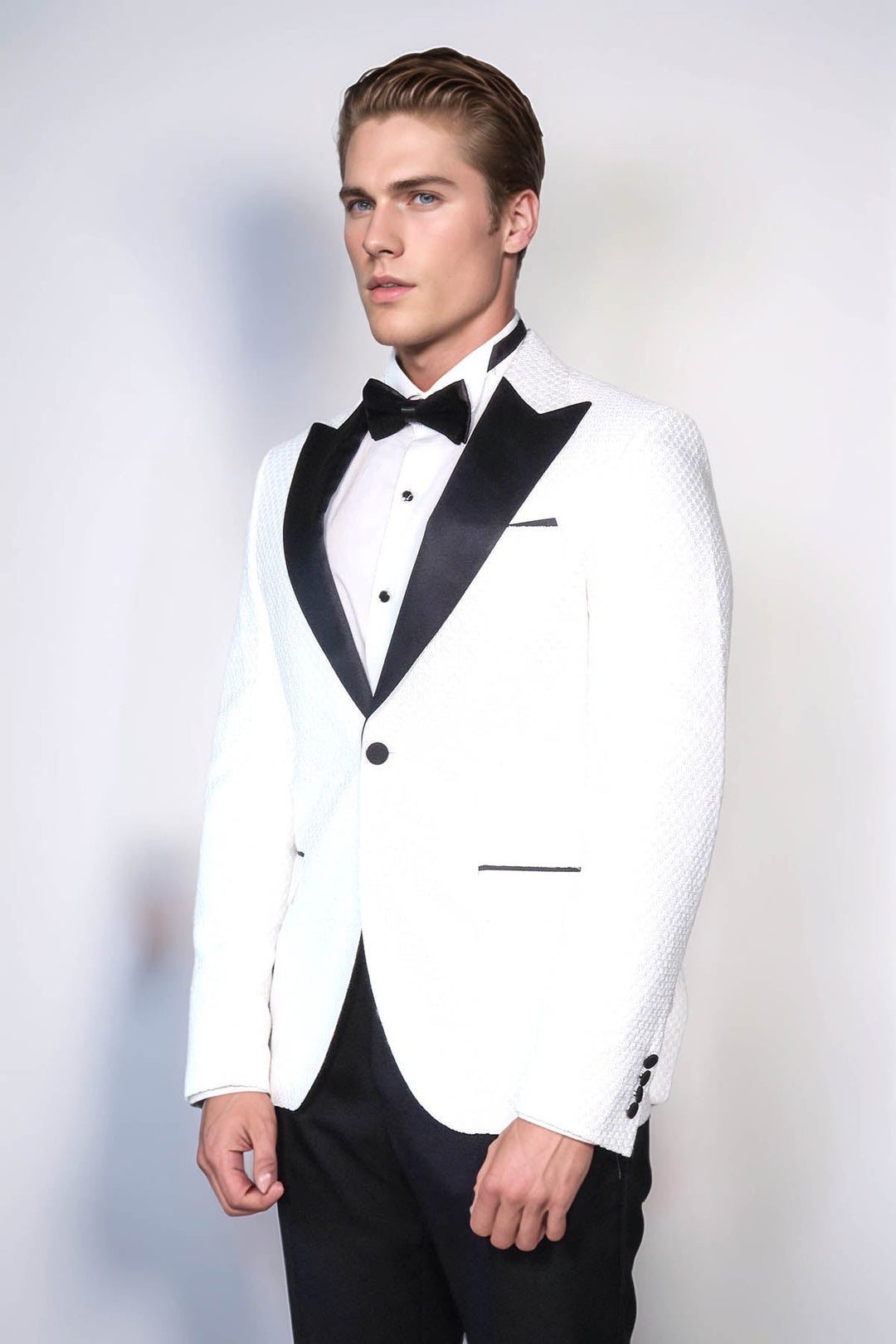 WSS Satin Shawl Lapel Textured Men's White Tuxedo Jacket  - Lowestoft