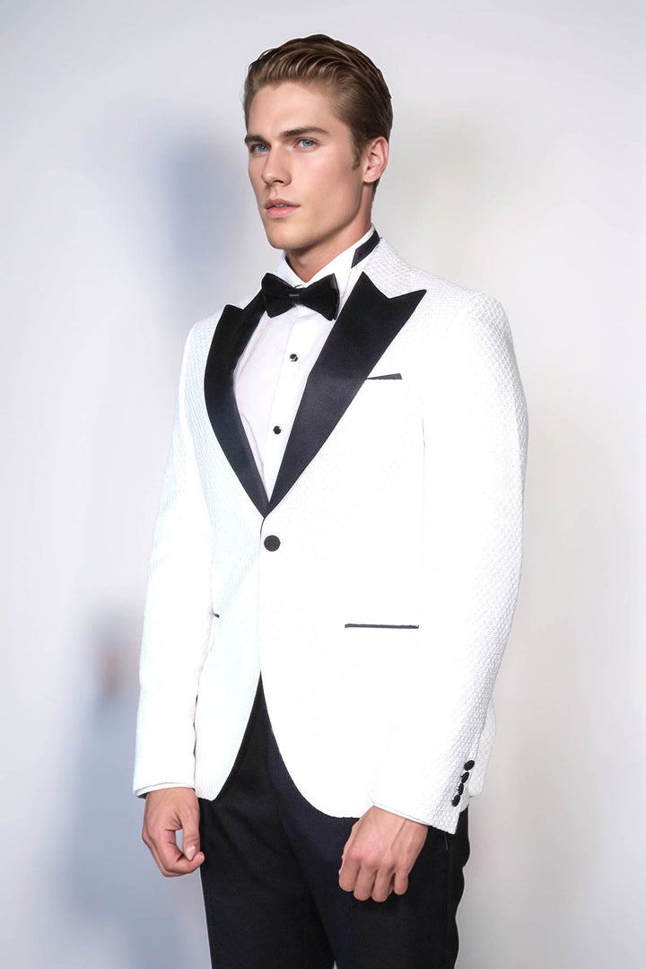 WSS Satin Shawl Lapel Textured Men's White Tuxedo Jacket  - Lowestoft