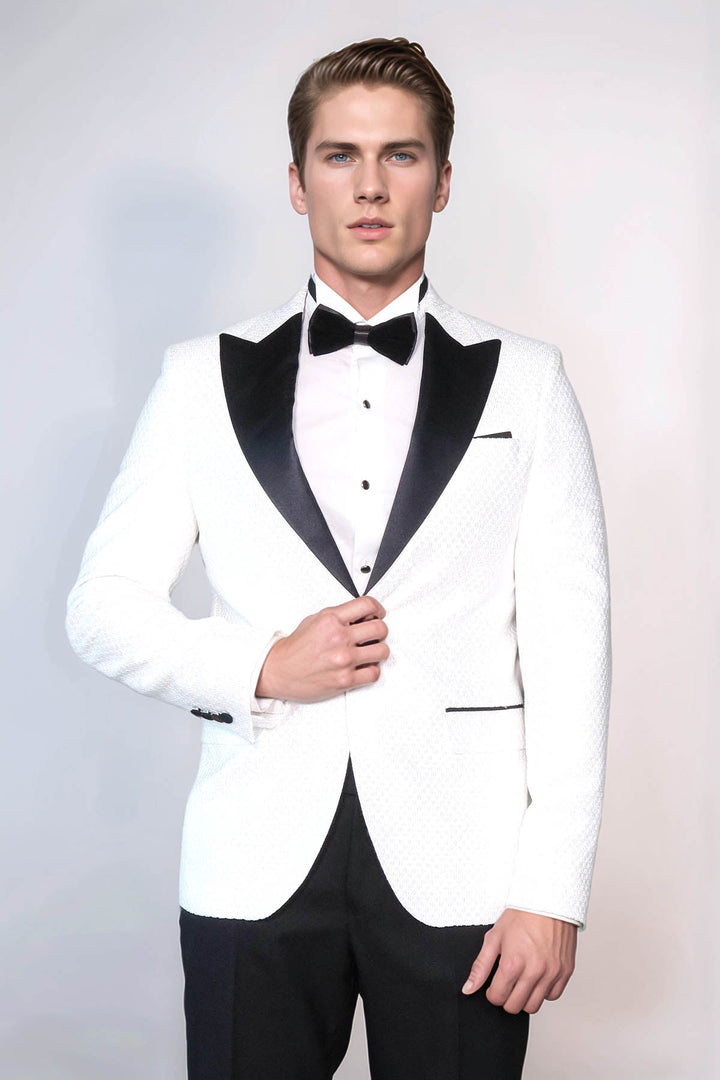 WSS Satin Shawl Lapel Textured Men's White Tuxedo Jacket  - Lowestoft