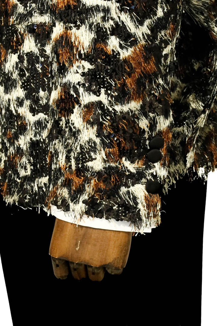 WSS White and Black Feather Patterned Men's Prom Jacket  - Singen