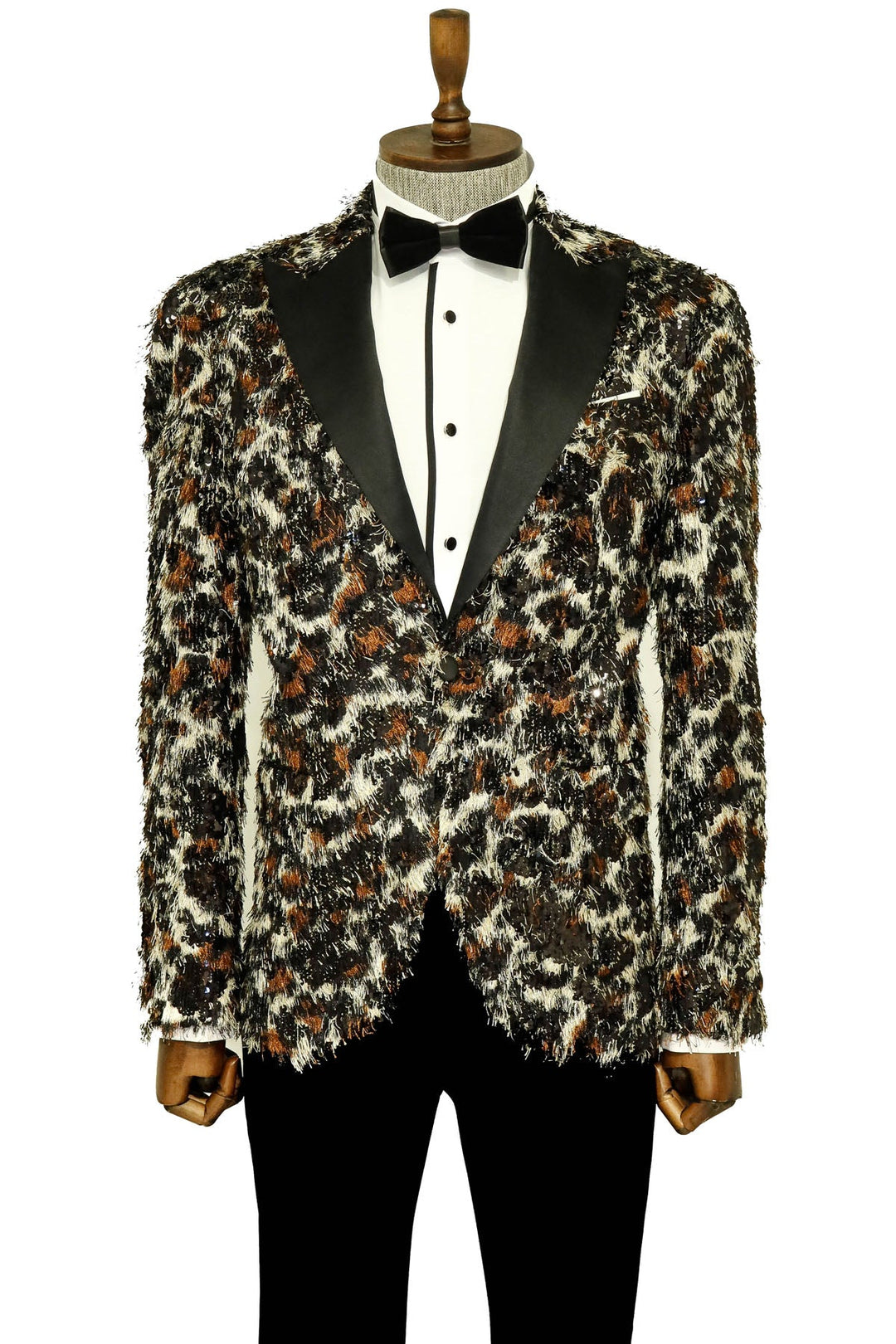 WSS White and Black Feather Patterned Men's Prom Jacket  - Singen