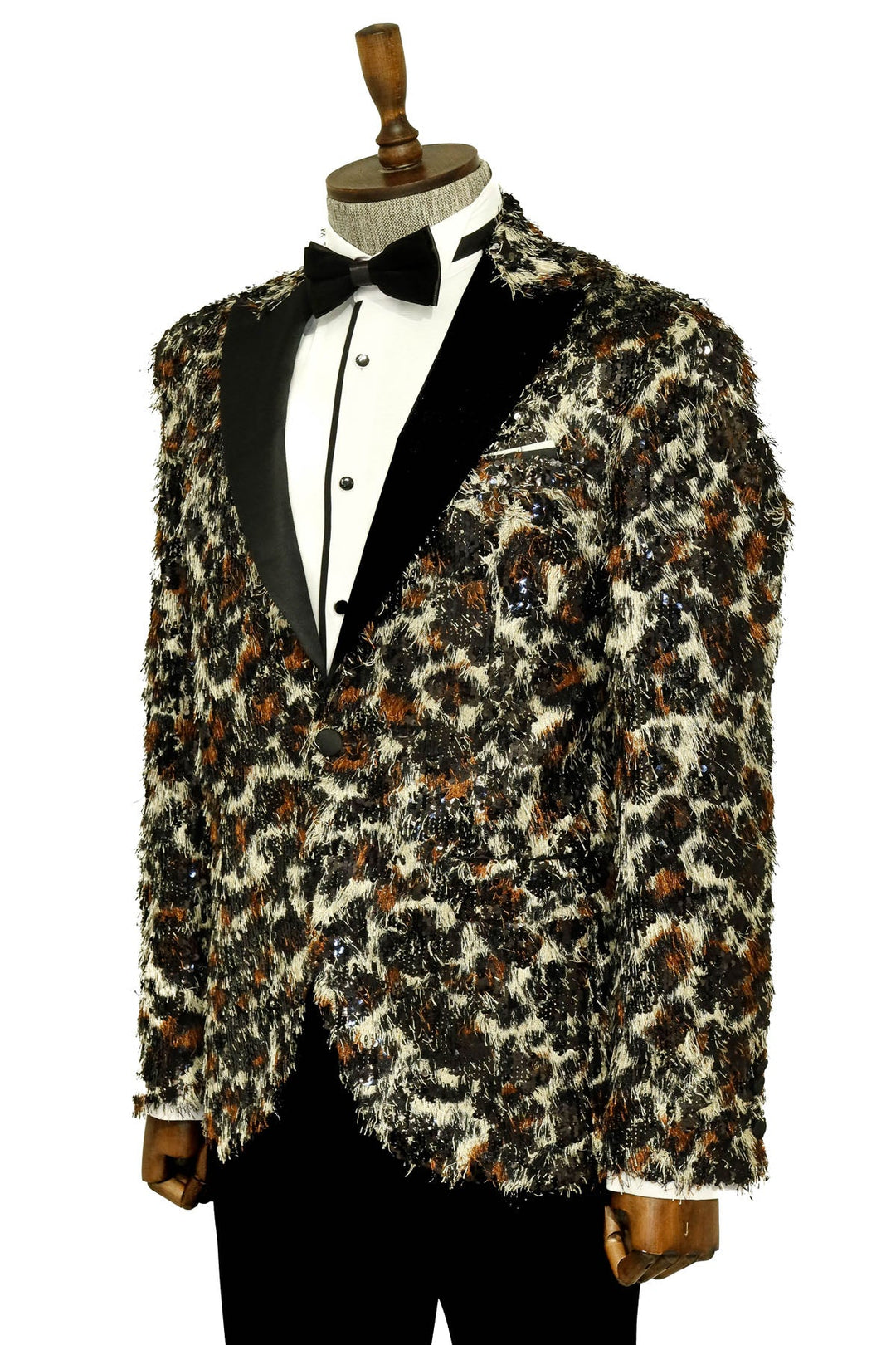 WSS White and Black Feather Patterned Men's Prom Jacket  - Singen