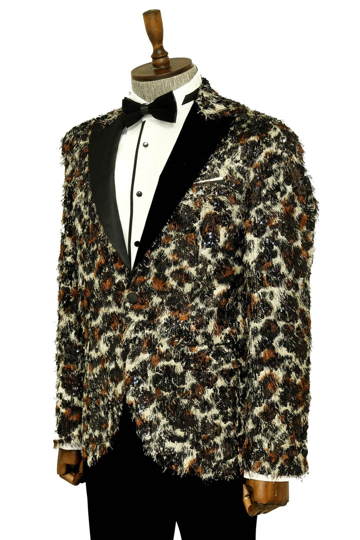 WSS White and Black Feather Patterned Men's Prom Jacket  - Singen
