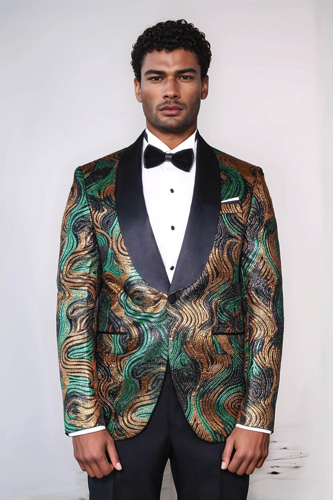WSS Gold-Green Patterned Over Black Men Prom Blazer  - Baton Rouge