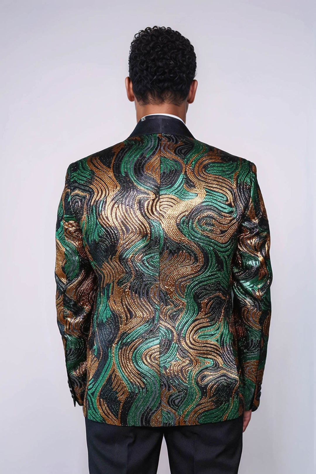 WSS Gold-Green Patterned Over Black Men Prom Blazer  - Baton Rouge