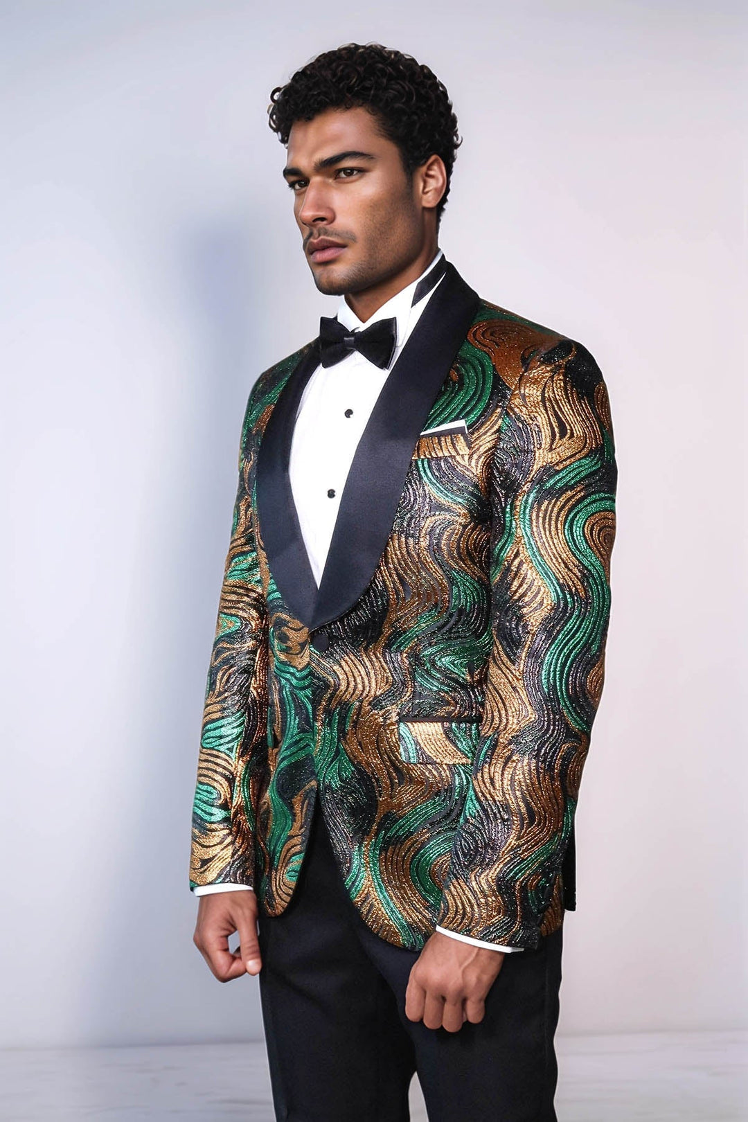 WSS Gold-Green Patterned Over Black Men Prom Blazer  - Baton Rouge