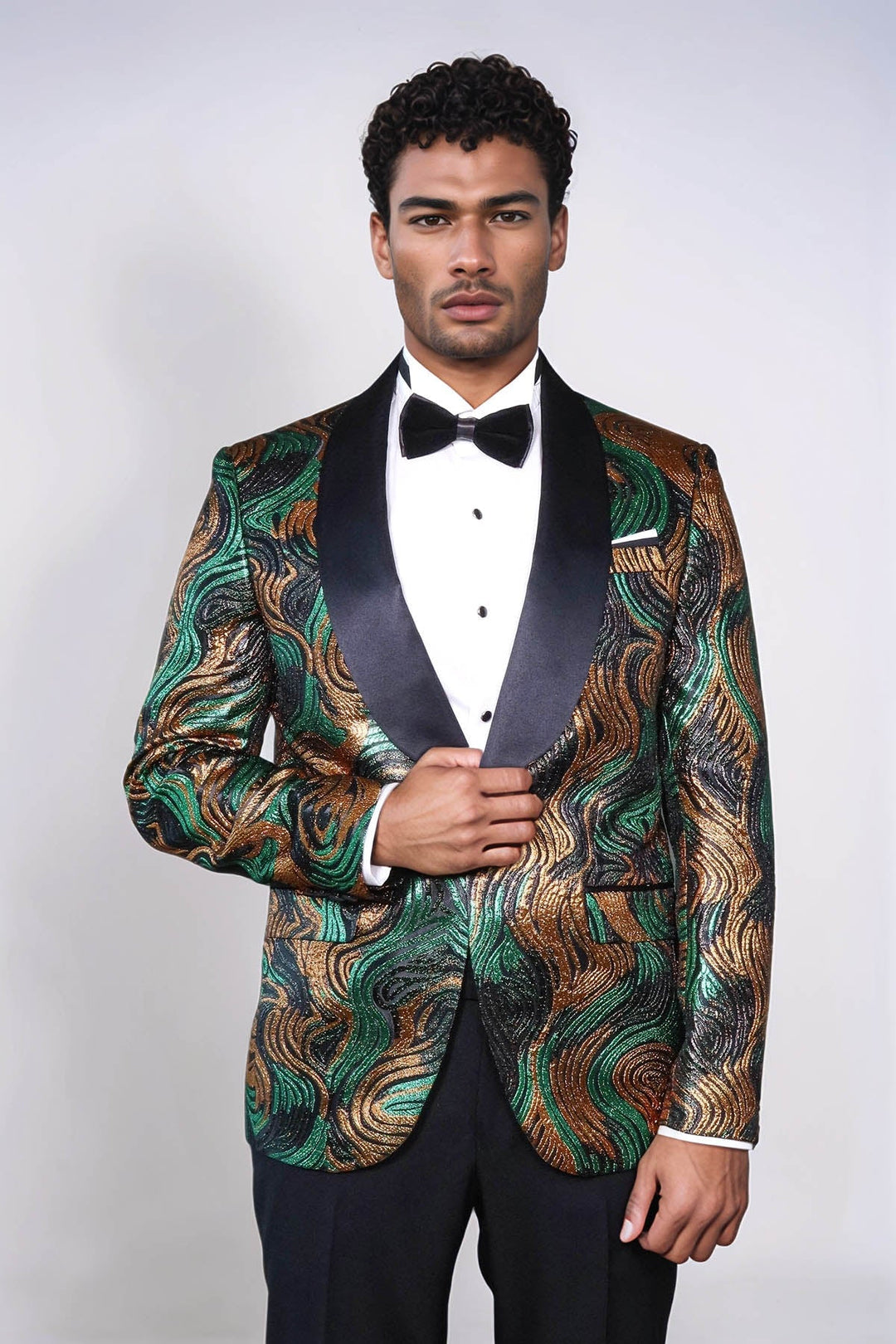 WSS Gold-Green Patterned Over Black Men Prom Blazer  - Baton Rouge