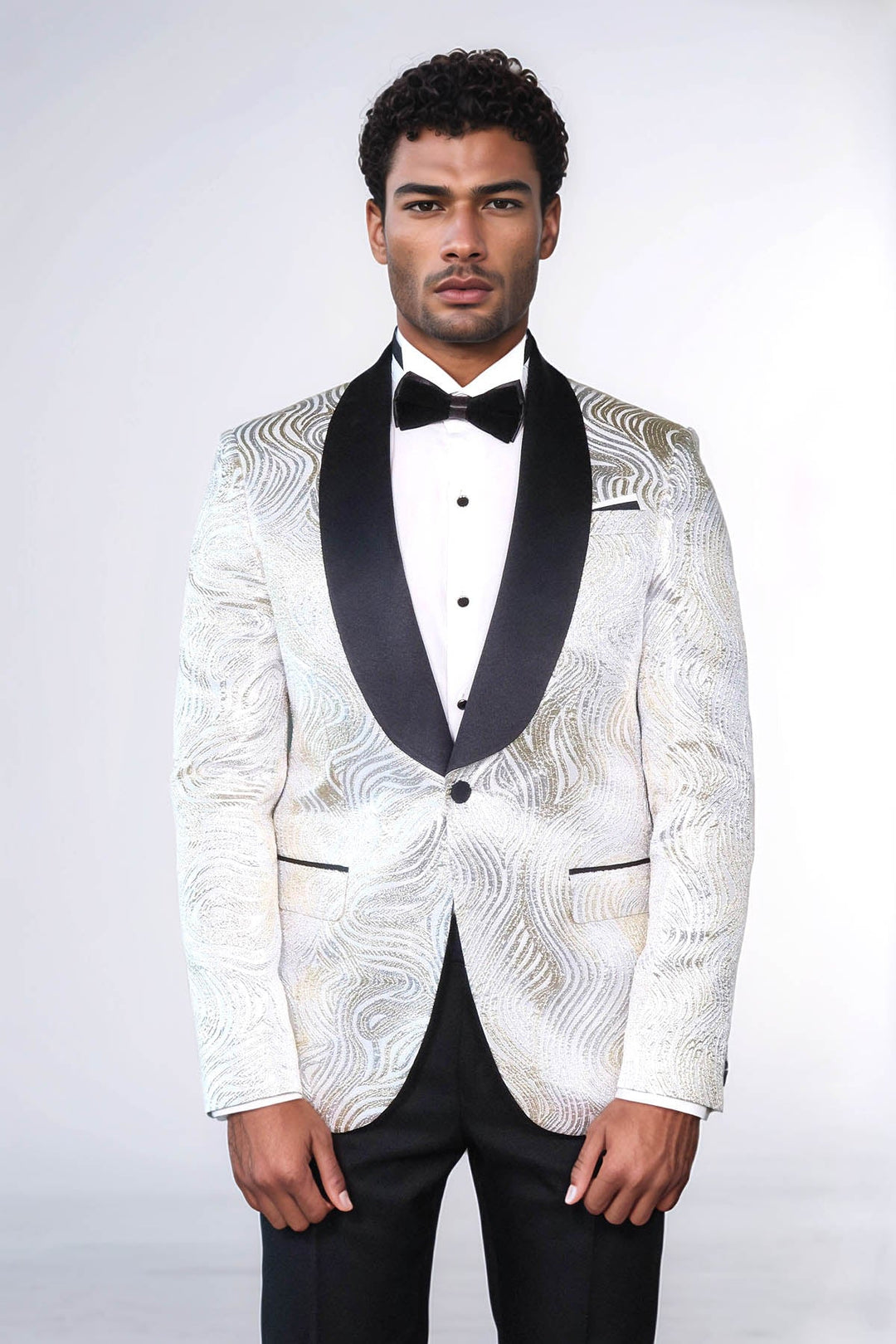 WSS Gold Patterned Over White Men Tuxedo Blazer  - Barletta