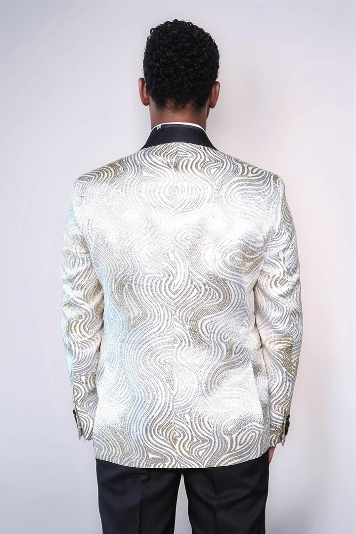WSS Gold Patterned Over White Men Tuxedo Blazer  - Barletta