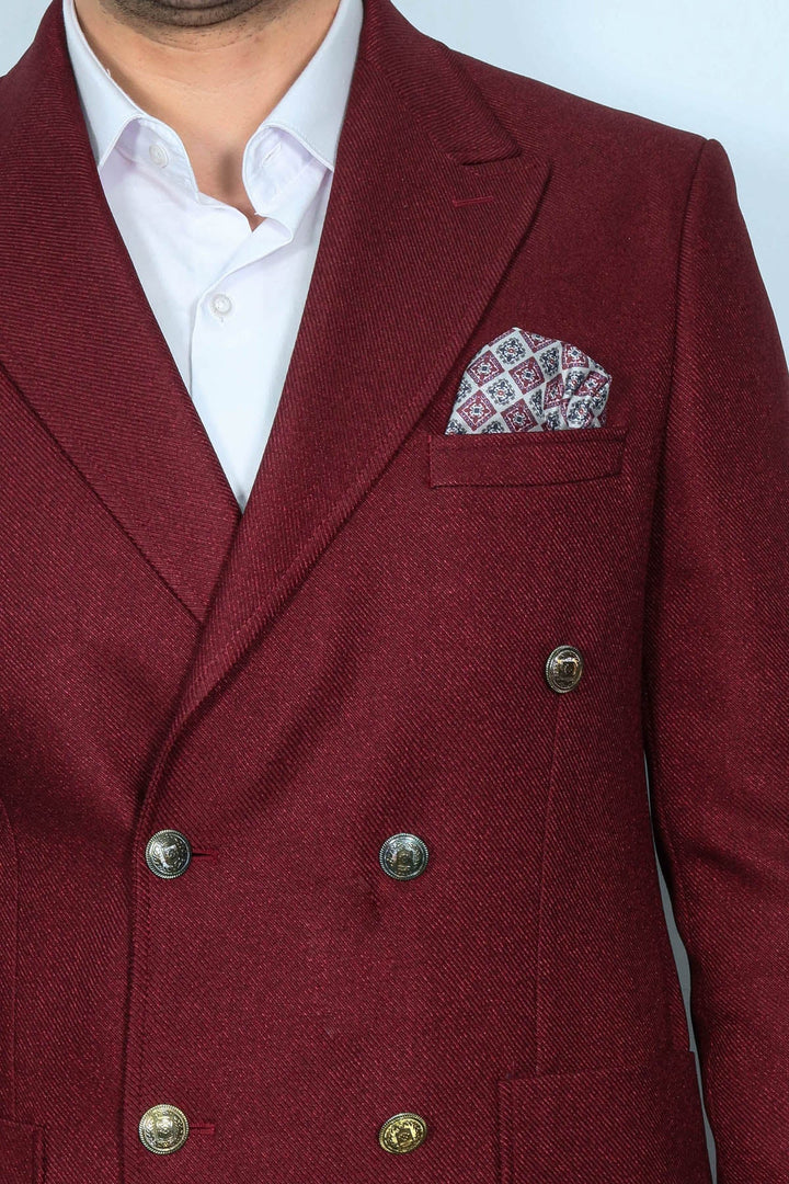 WSS Double Breasted Slim Fit Burgundy Men Blazer  - Nova Kakhovka