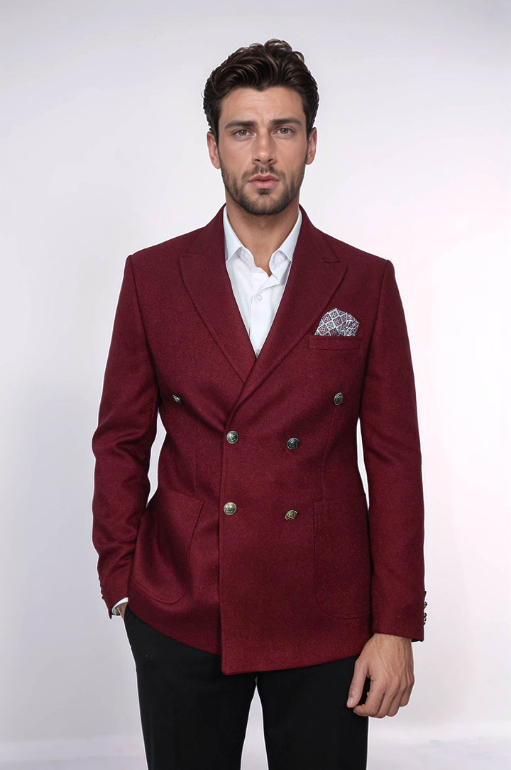 WSS Double Breasted Slim Fit Burgundy Men Blazer  - Nova Kakhovka