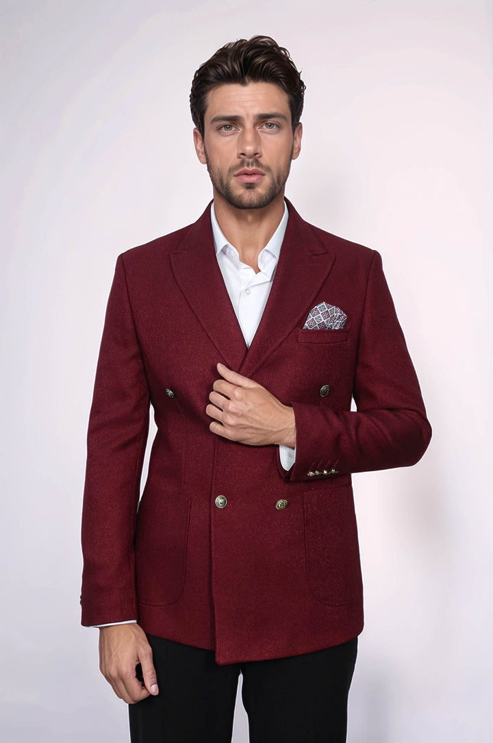 WSS Double Breasted Slim Fit Burgundy Men Blazer  - Nova Kakhovka