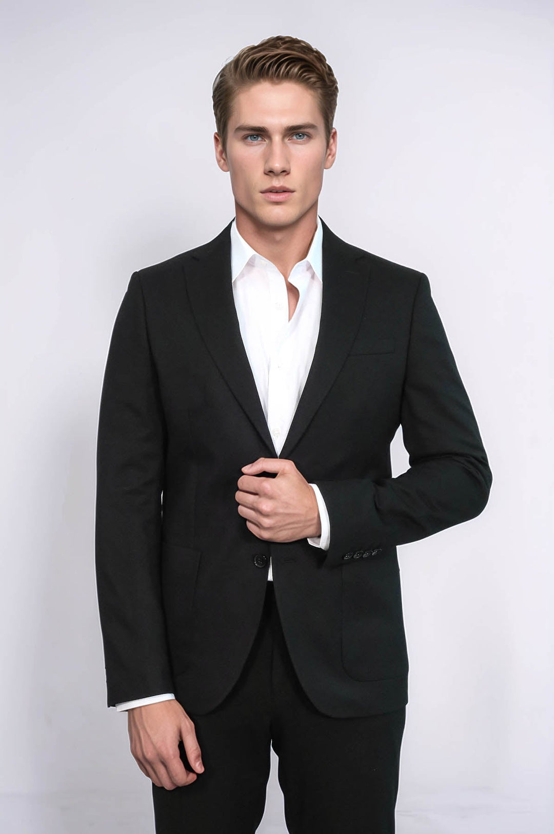 WSS Textured Slim Fit Peak Lapel Black Men Blazer  - South Brunswick