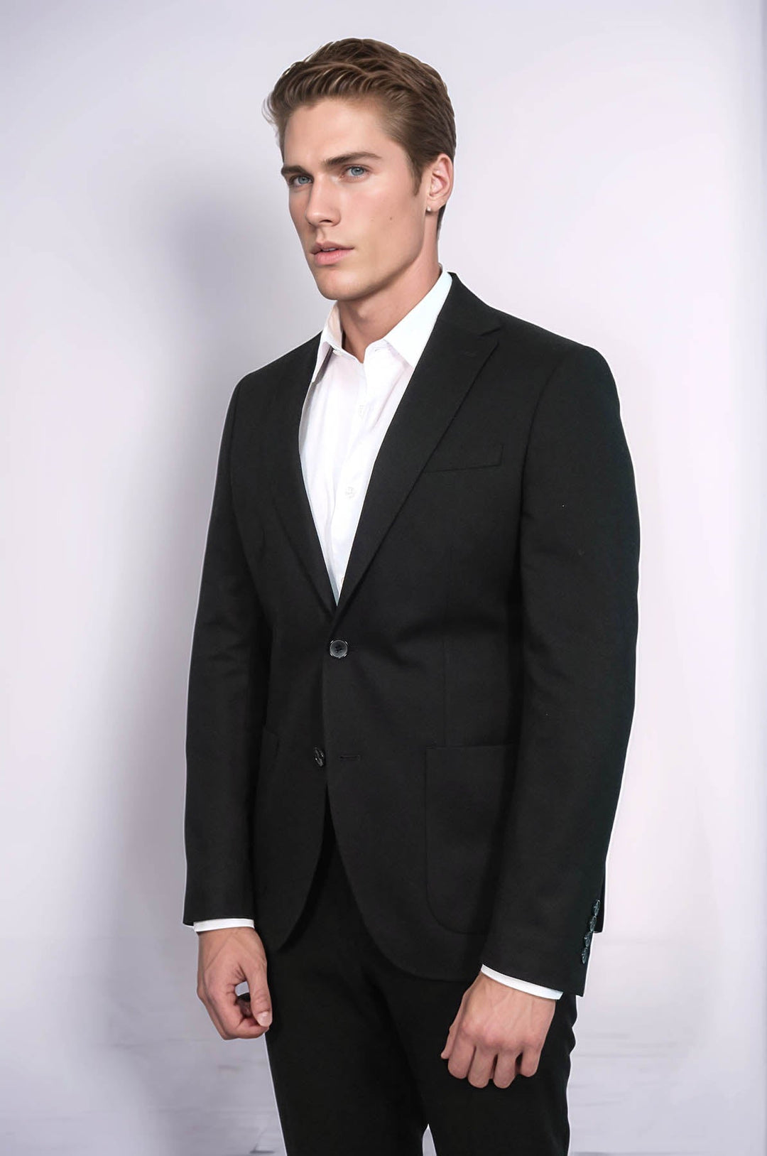 WSS Textured Slim Fit Peak Lapel Black Men Blazer  - South Brunswick