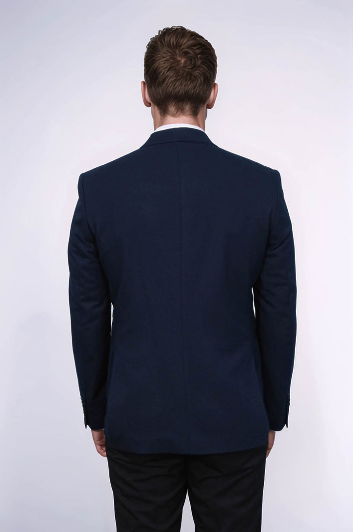 WSS Textured Slim Fit Peak Lapel Navy Blue Men Blazer  - Görlitz