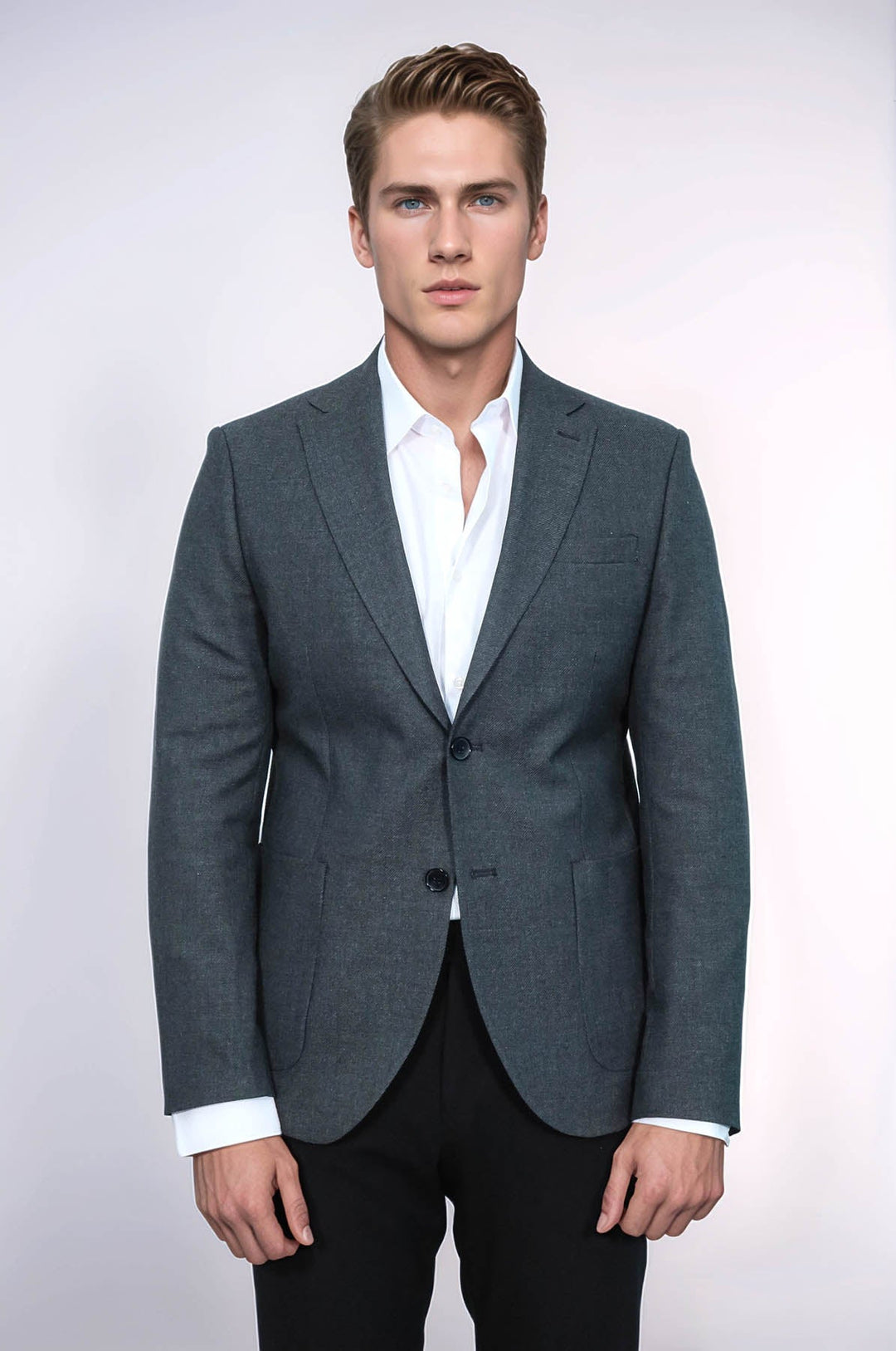WSS Textured Slim Fit Peak Lapel Grey Men Blazer  - Ashton
