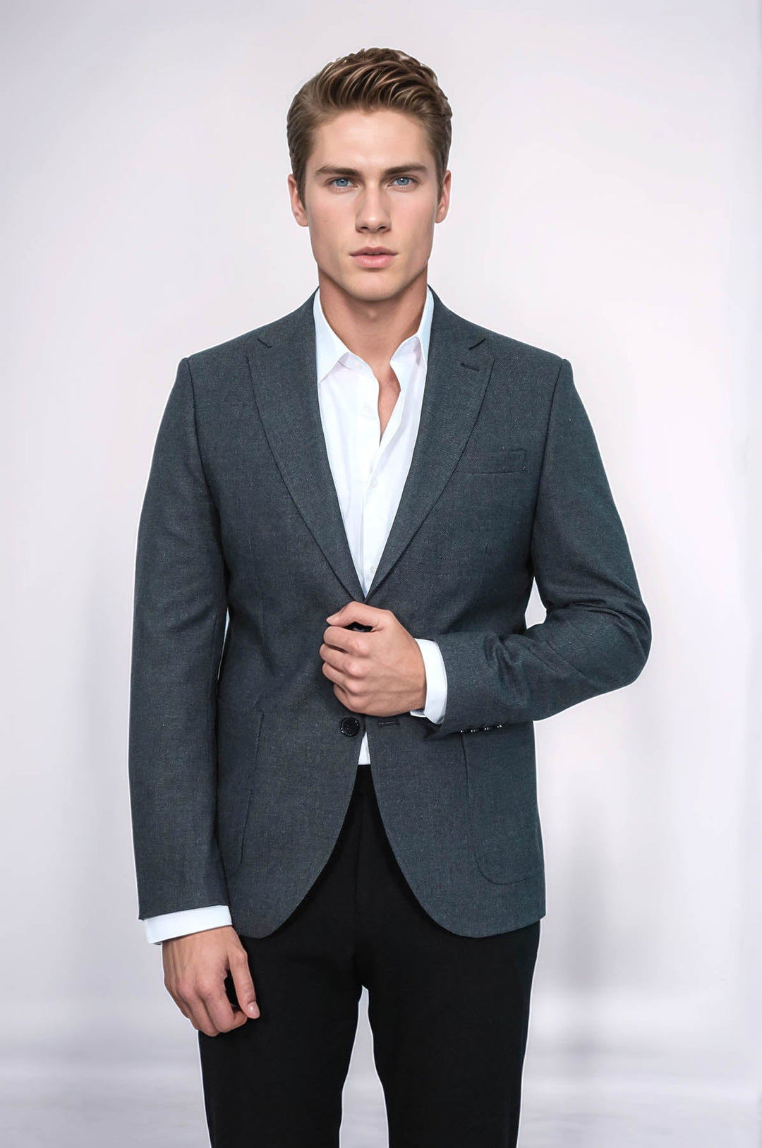 WSS Textured Slim Fit Peak Lapel Grey Men Blazer  - Ashton