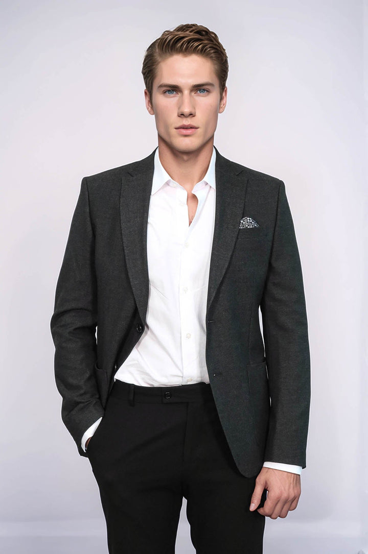 WSS Textured Slim Fit Peak Lapel Anthracite Men Blazer  - Villa del Carbón