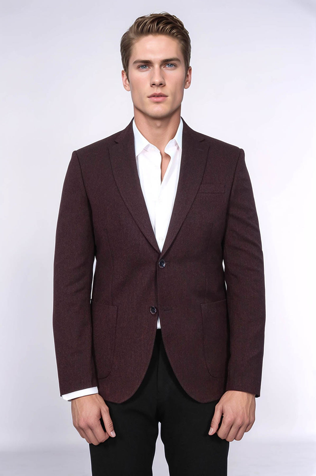 WSS Textured Slim Fit Peak Lapel Burgundy Men Blazer  - St. Paul