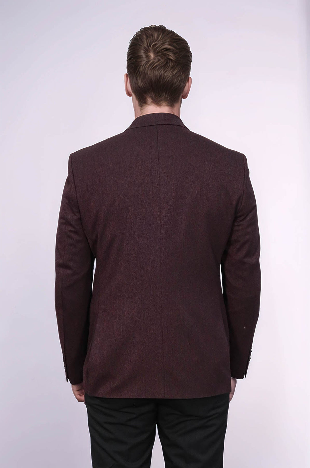 WSS Textured Slim Fit Peak Lapel Burgundy Men Blazer  - St. Paul
