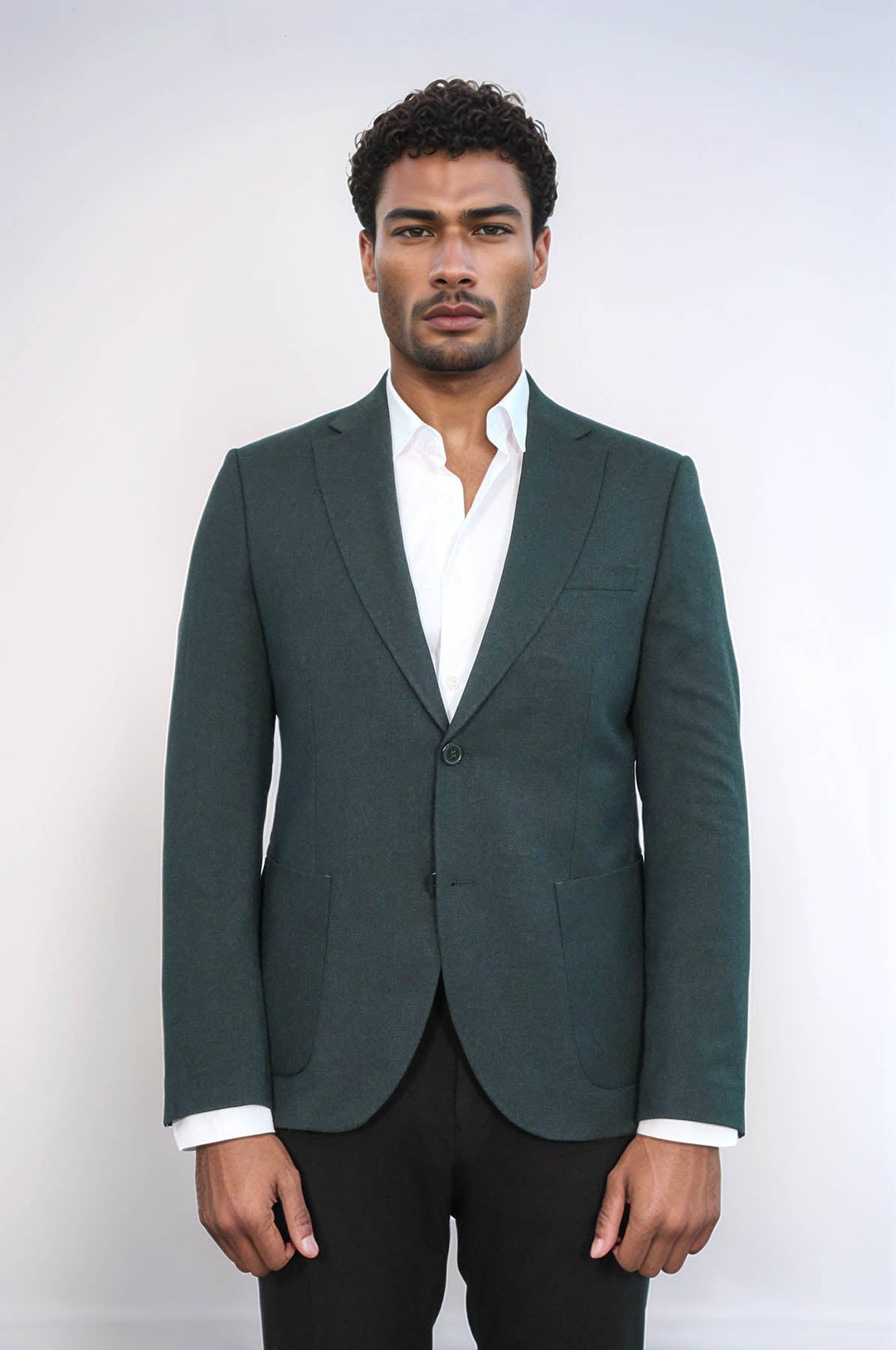 WSS Textured Slim Fit Peak Lapel Green Men Blazer  - Floreşti