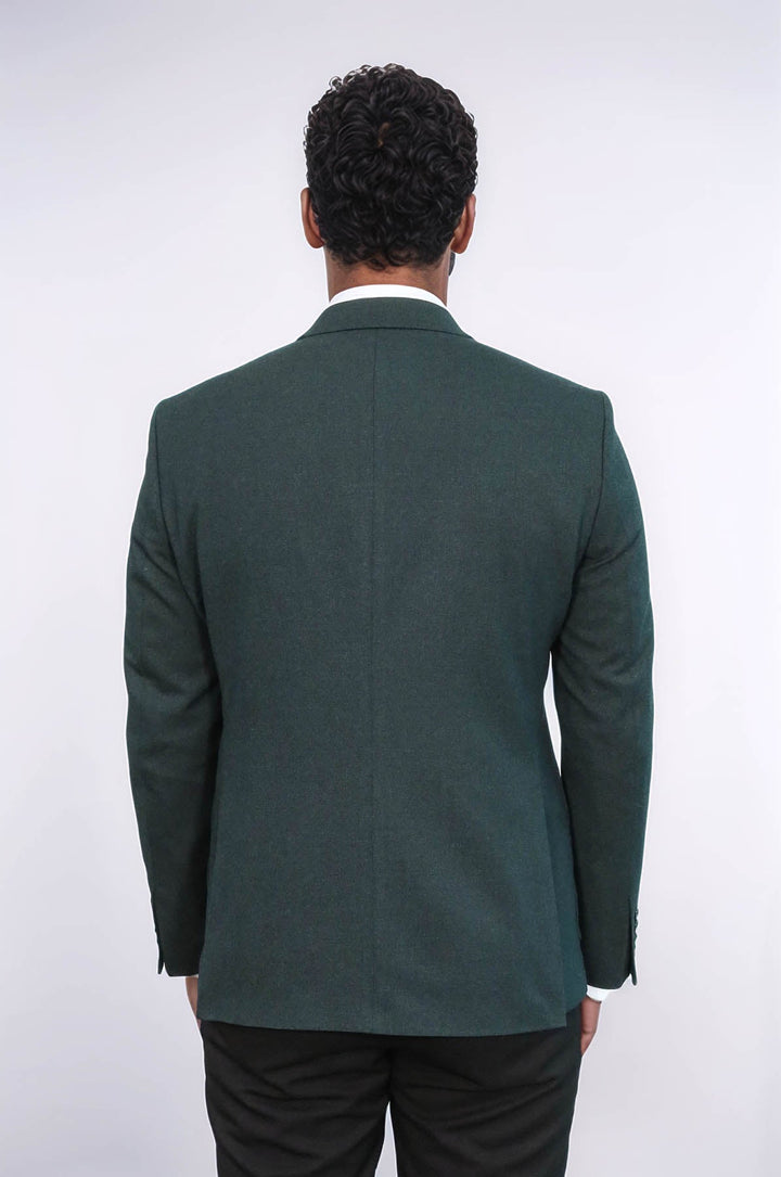 WSS Textured Slim Fit Peak Lapel Green Men Blazer  - Floreşti
