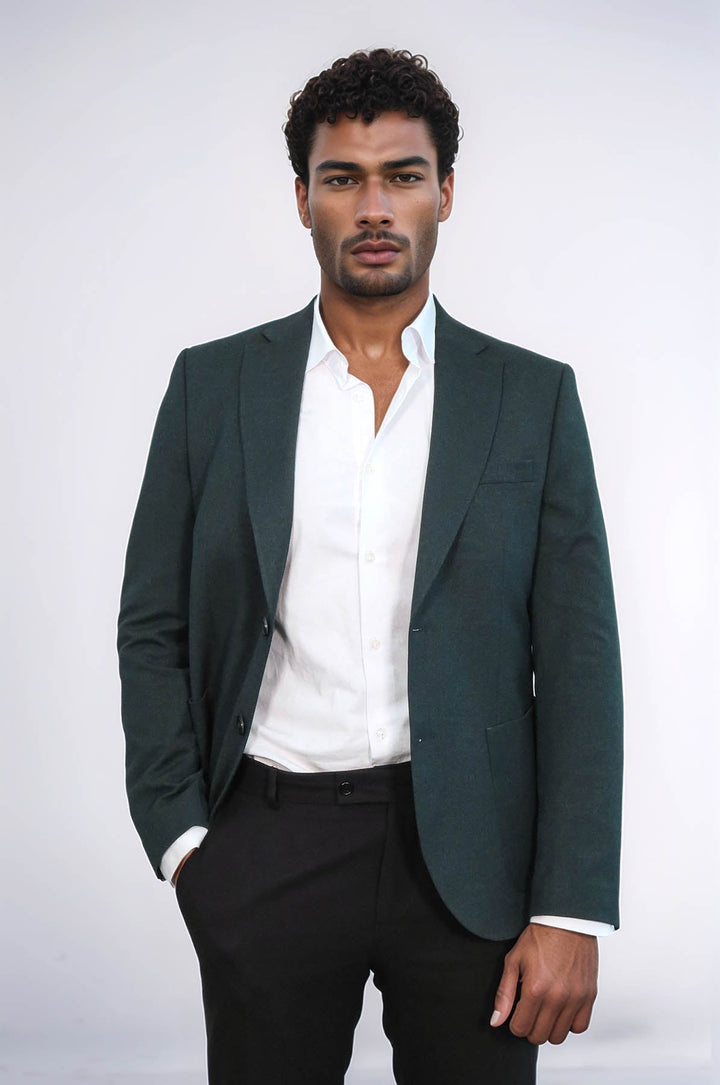 WSS Textured Slim Fit Peak Lapel Green Men Blazer  - Floreşti