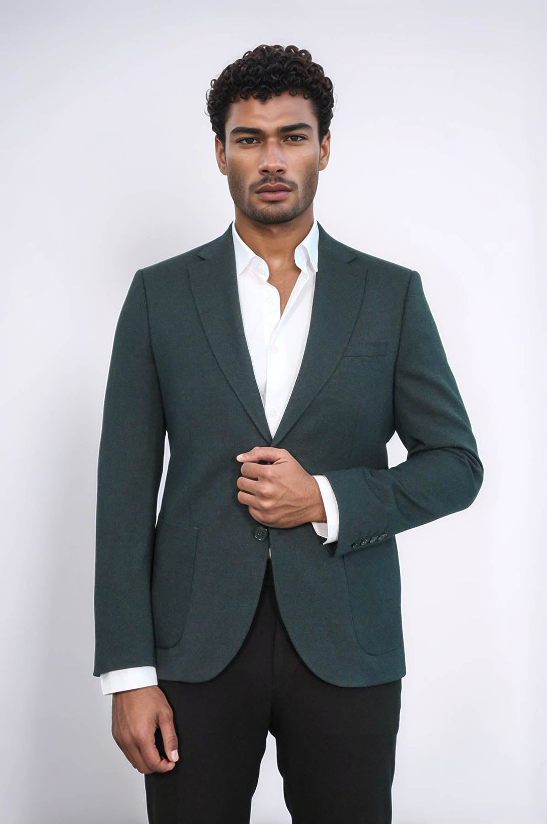 WSS Textured Slim Fit Peak Lapel Green Men Blazer  - Floreşti