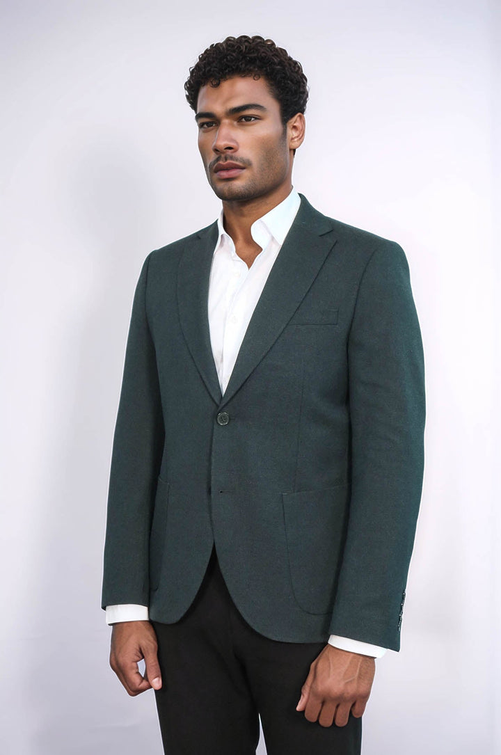 WSS Textured Slim Fit Peak Lapel Green Men Blazer  - Floreşti