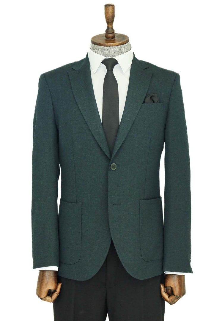 WSS Textured Slim Fit Peak Lapel Green Men Blazer and Combination - Vicenza