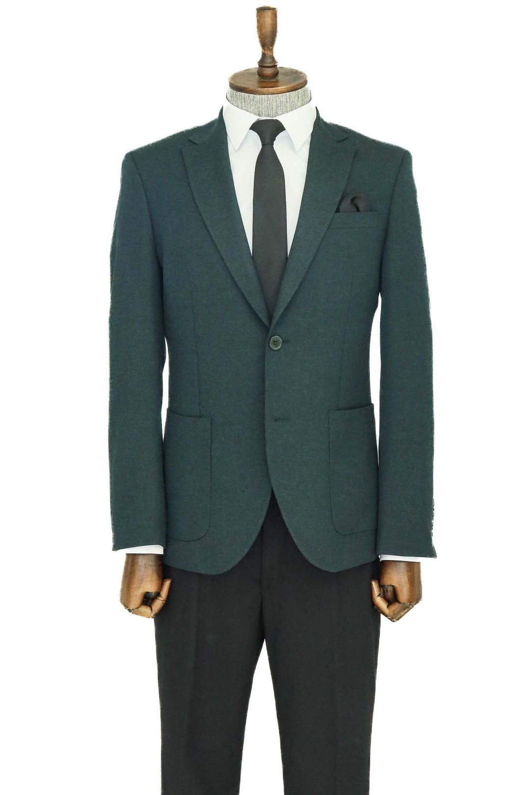 WSS Textured Slim Fit Peak Lapel Green Men Blazer and Combination - Vicenza