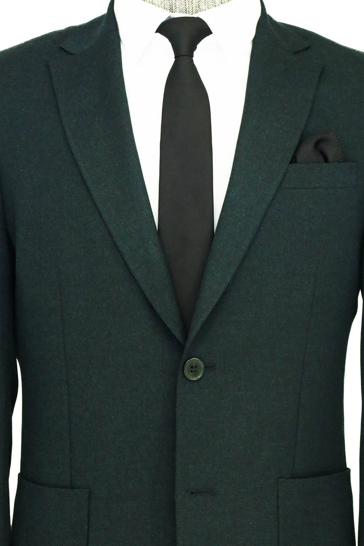 WSS Textured Slim Fit Peak Lapel Green Men Blazer and Combination - Vicenza