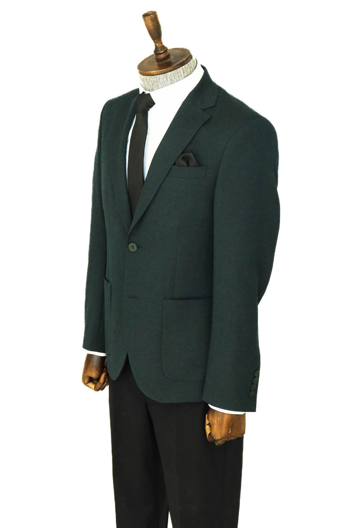 WSS Textured Slim Fit Peak Lapel Green Men Blazer and Combination - Vicenza