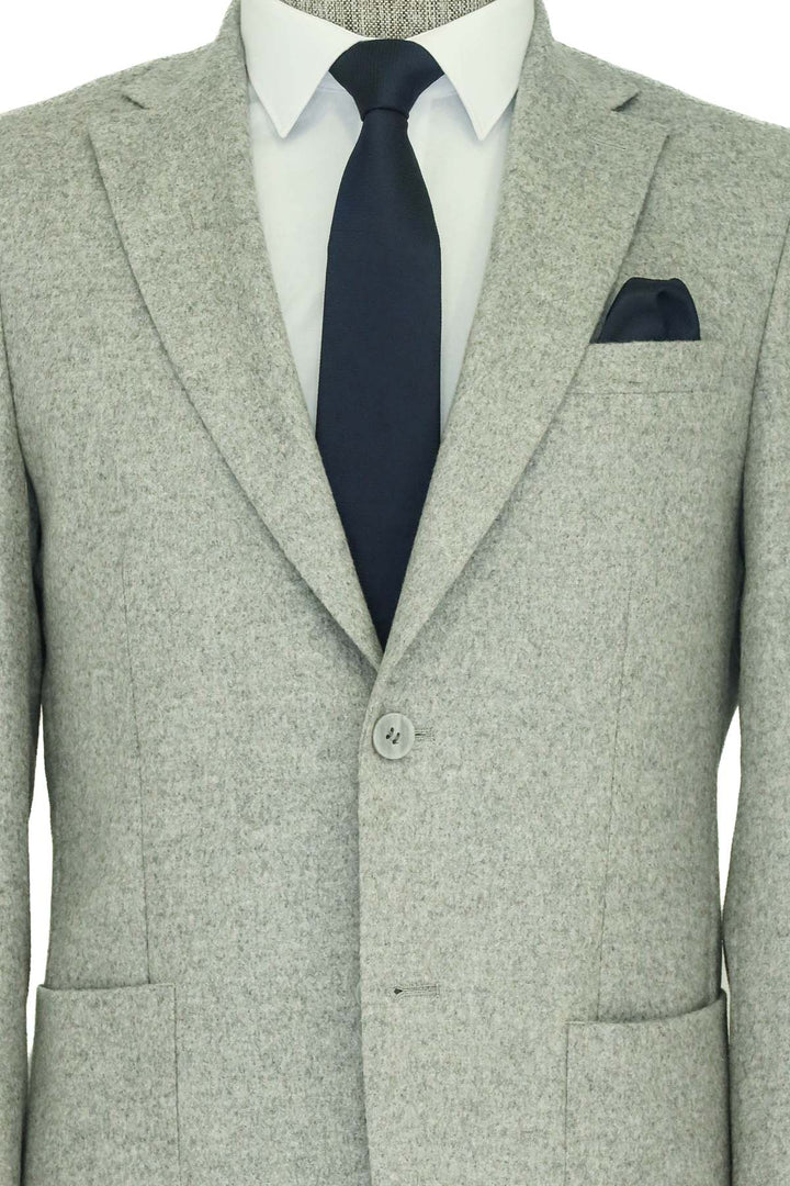 WSS Slim Fit Plain Wide Lapel Grey Men Wool Blazer  - Comitán