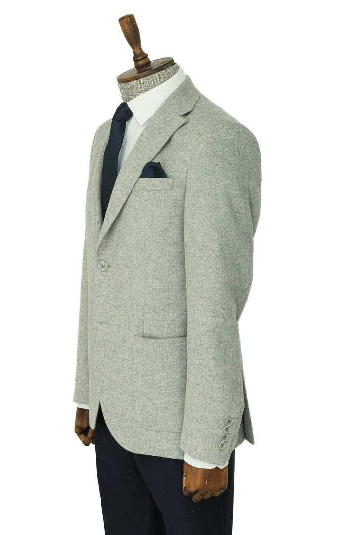 WSS Slim Fit Plain Wide Lapel Grey Men Wool Blazer  - Comitán