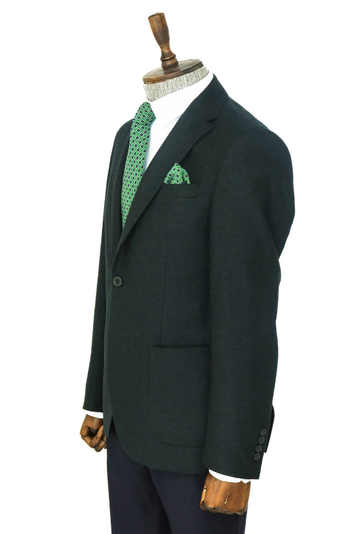 WSS Slim Fit Plain Wide Lapel Green Men Wool Blazer  - Rock Hill