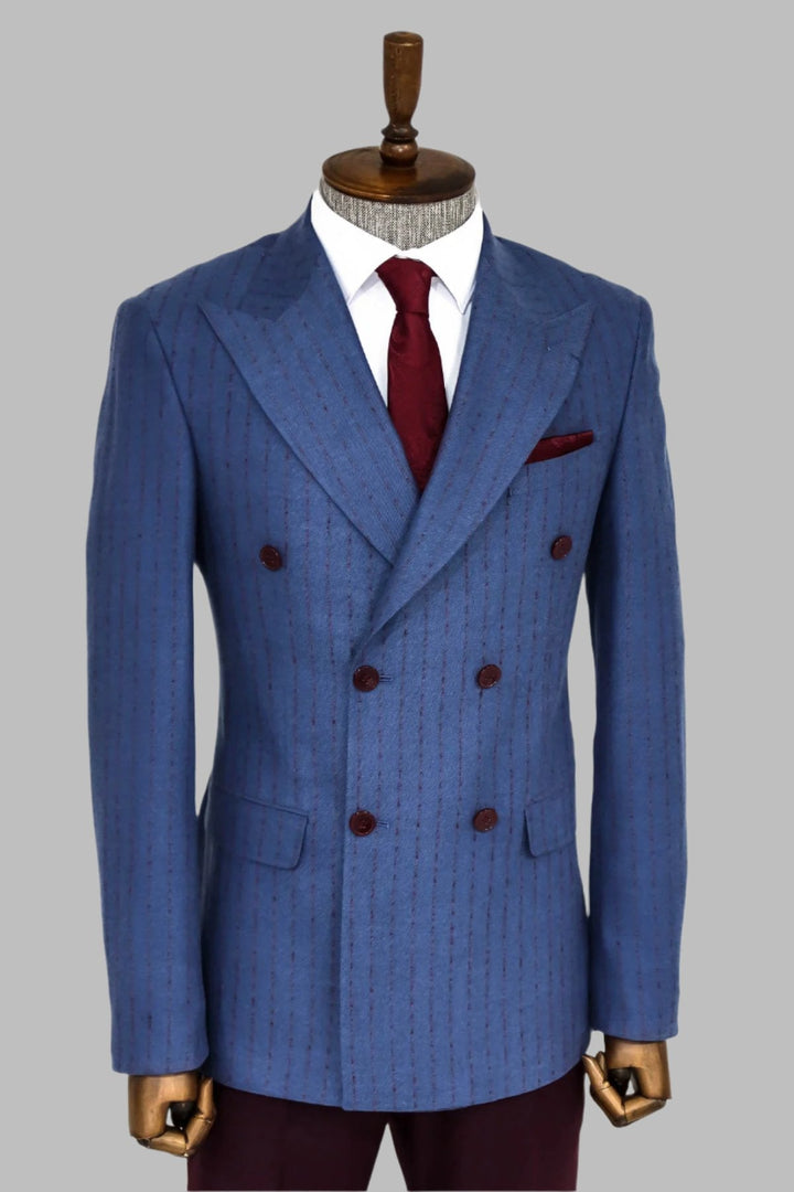 WSS Striped Double Breasted Blue Men Blazer  - Hamilton