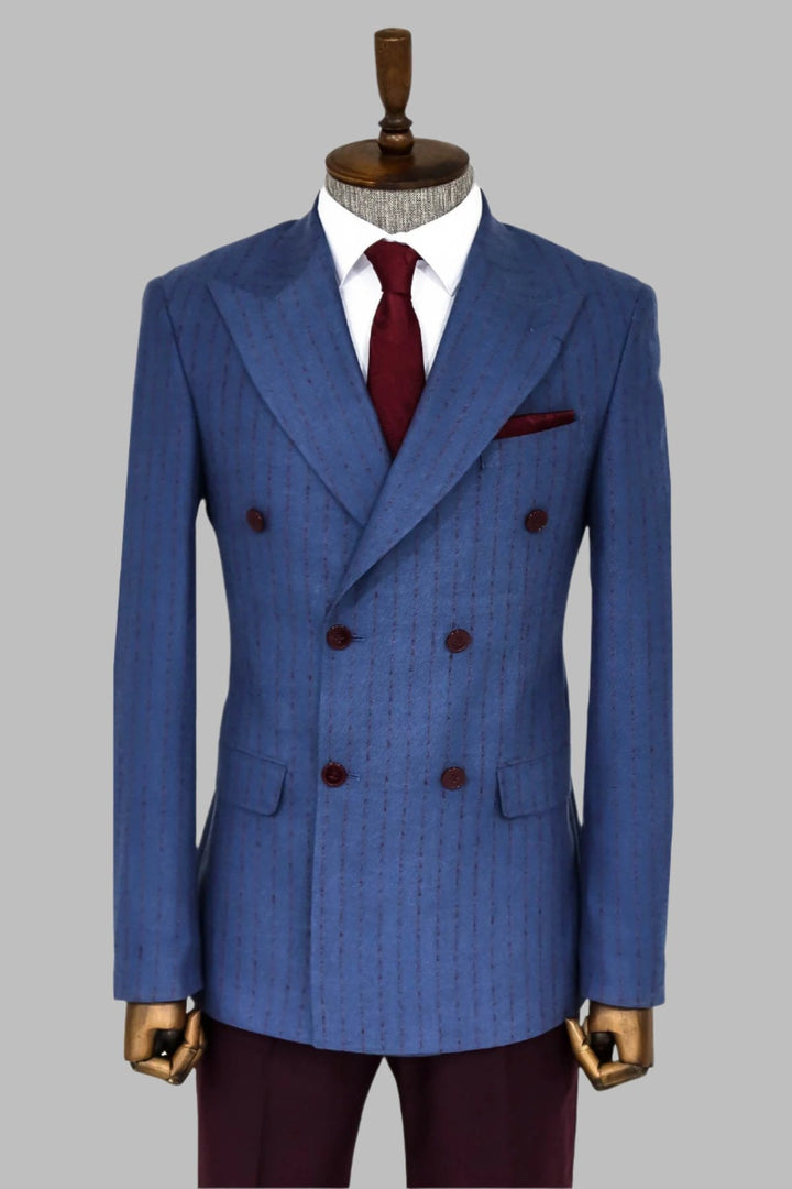 WSS Striped Double Breasted Blue Men Blazer  - Hamilton