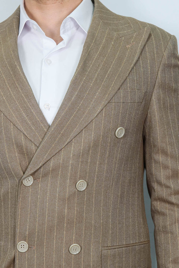 WSS Striped Double Breasted Light Brown Men Blazer  - Mieres