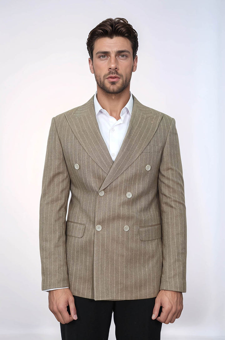 WSS Striped Double Breasted Light Brown Men Blazer  - Mieres