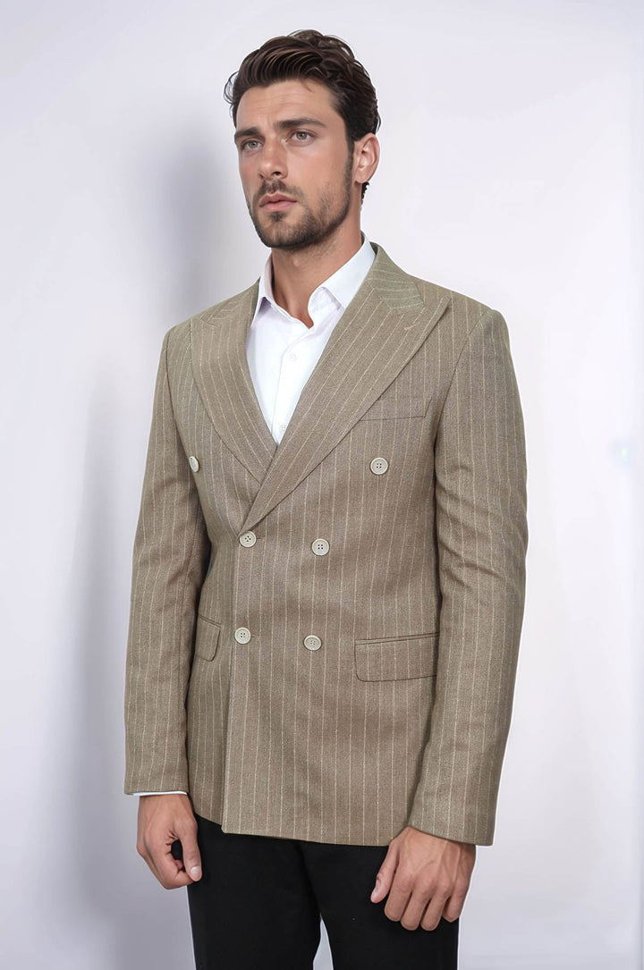 WSS Striped Double Breasted Light Brown Men Blazer  - Mieres