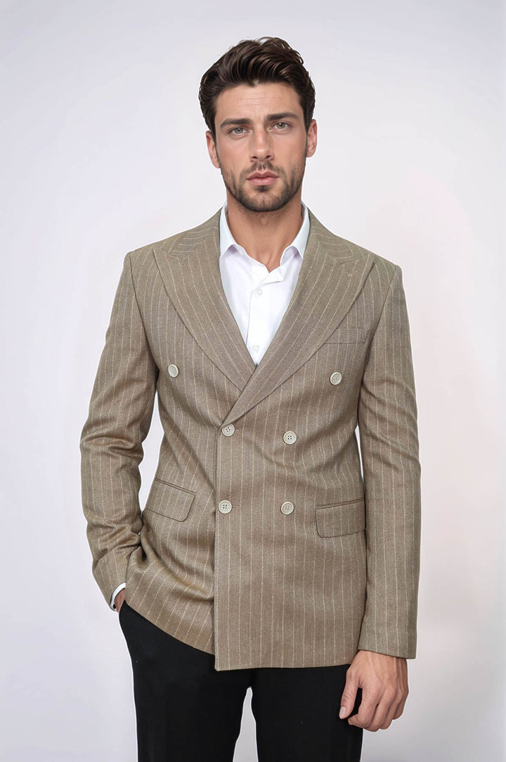 WSS Striped Double Breasted Light Brown Men Blazer  - Mieres