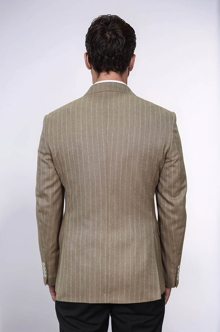 WSS Striped Double Breasted Light Brown Men Blazer  - Mieres