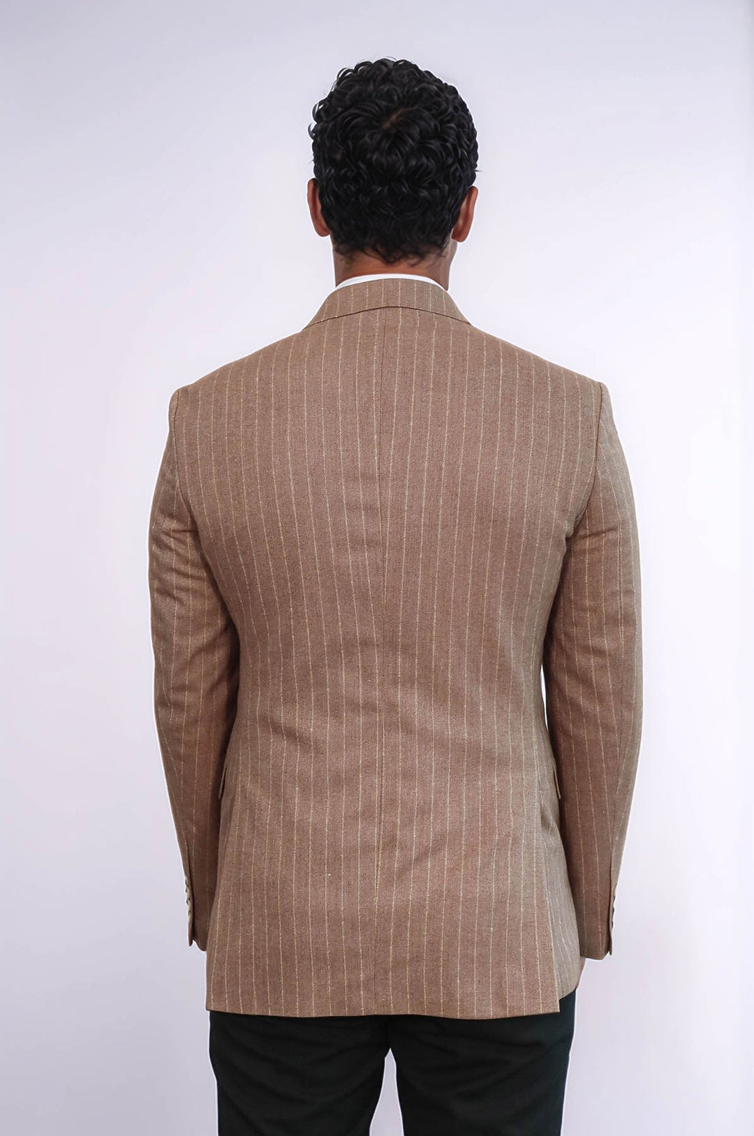 WSS Striped Double Breasted Beige Men Blazer  - Melle