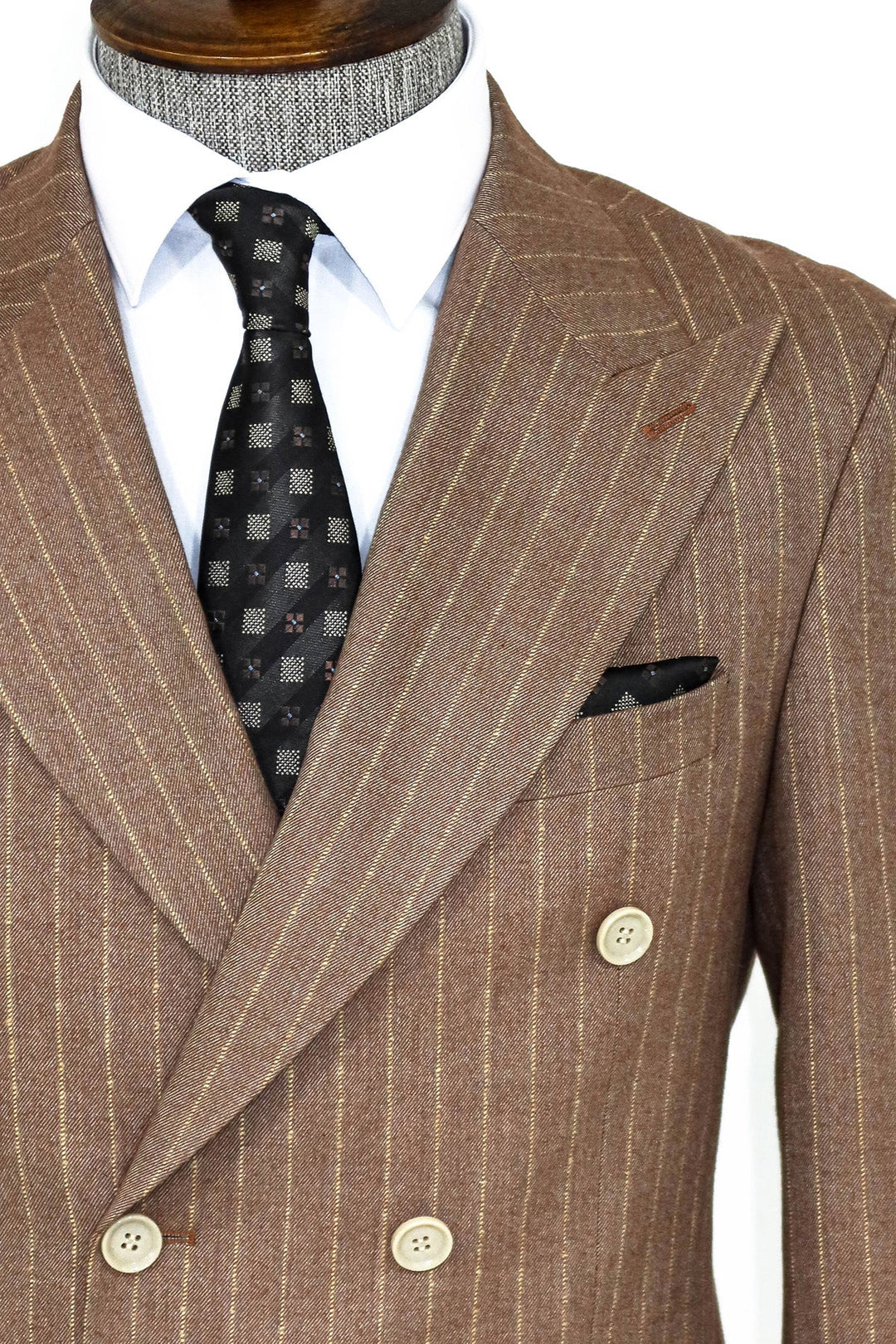 WSS Striped Double Breasted Beige Men Blazer and Trousers Combination - Dráma